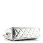 Metallic Aged Calfskin Quilted Nano Kelly Shopper Silvery