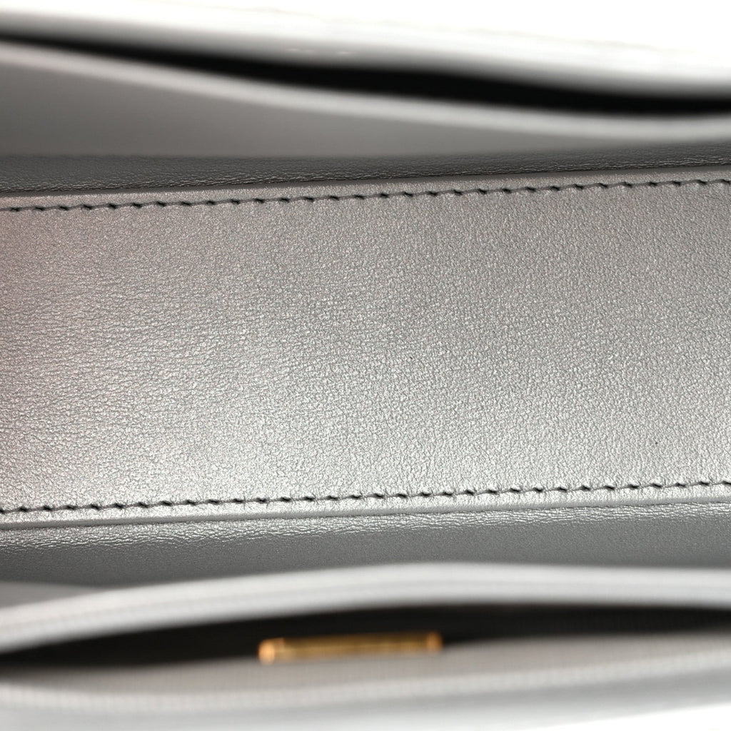 Metallic Aged Calfskin Quilted Nano Kelly Shopper Silvery