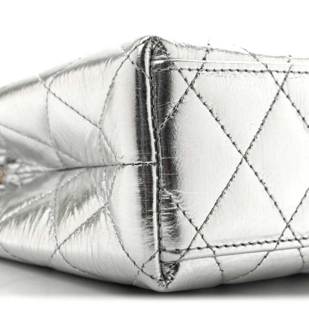 Metallic Aged Calfskin Quilted Nano Kelly Shopper Silvery