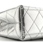 Metallic Aged Calfskin Quilted Nano Kelly Shopper Silvery