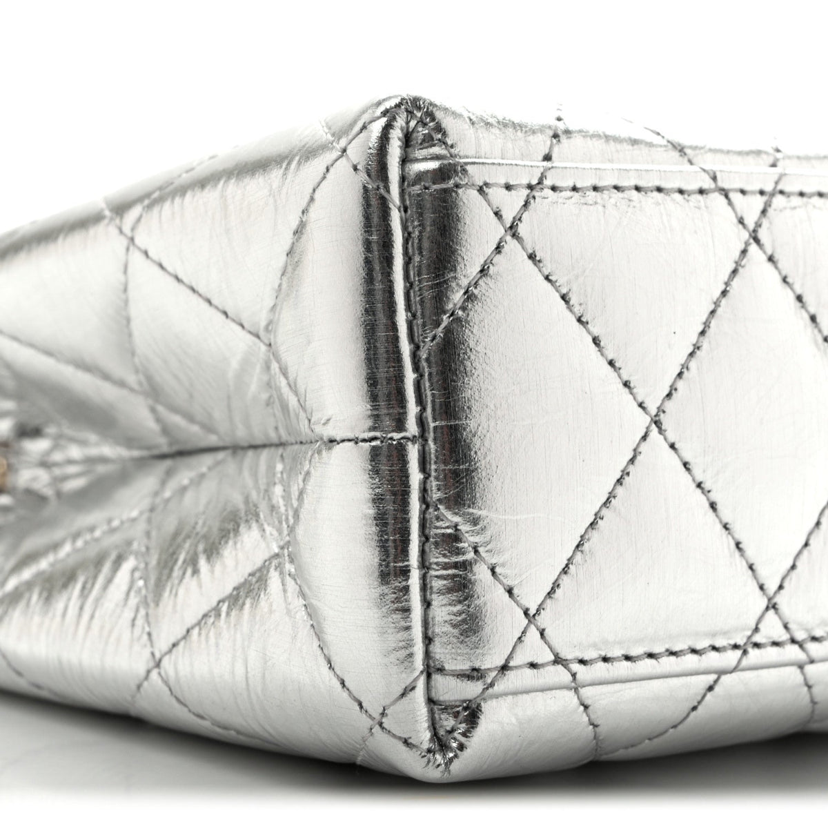 Metallic Aged Calfskin Quilted Nano Kelly Shopper Silvery
