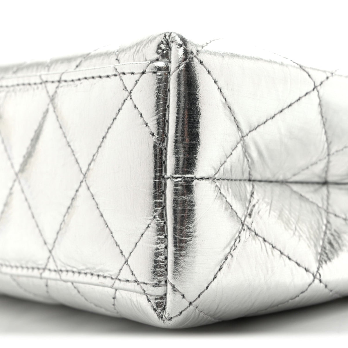 Metallic Aged Calfskin Quilted Nano Kelly Shopper Silvery