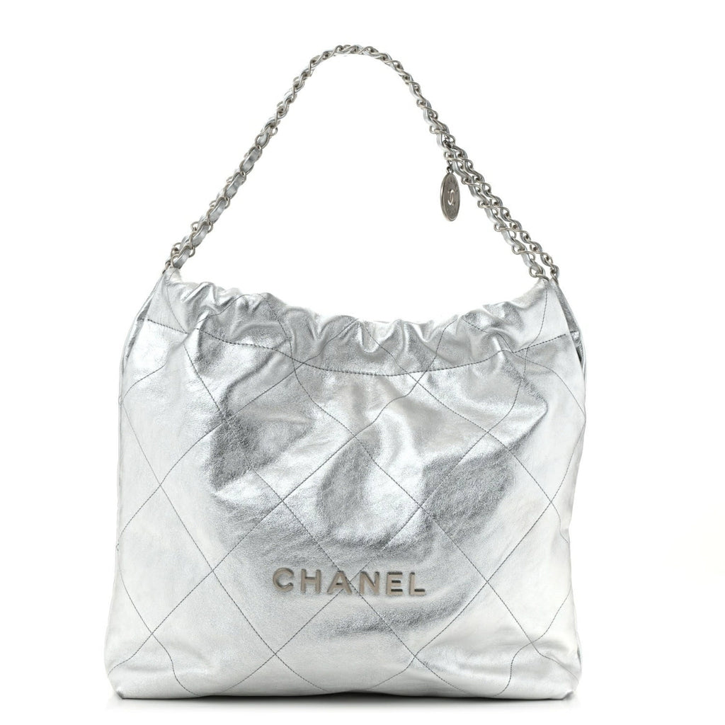Metallic Calfskin Quilted Chanel 22 Silver