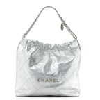 Metallic Calfskin Quilted Chanel 22 Silver