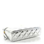 Metallic Calfskin Quilted Top Handle Slim Vanity With Chain Silver