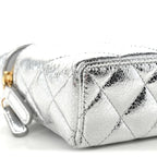 Metallic Calfskin Quilted Top Handle Slim Vanity With Chain Silver