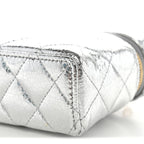 Metallic Calfskin Quilted Top Handle Slim Vanity With Chain Silver