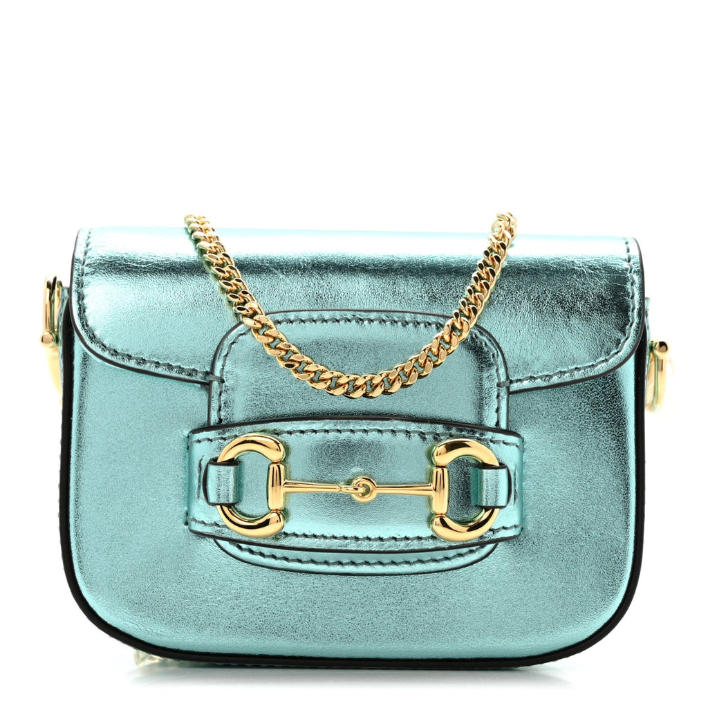Metallic Calfskin Super Mini Horsebit 1956 Shoulder Bag Light Blue