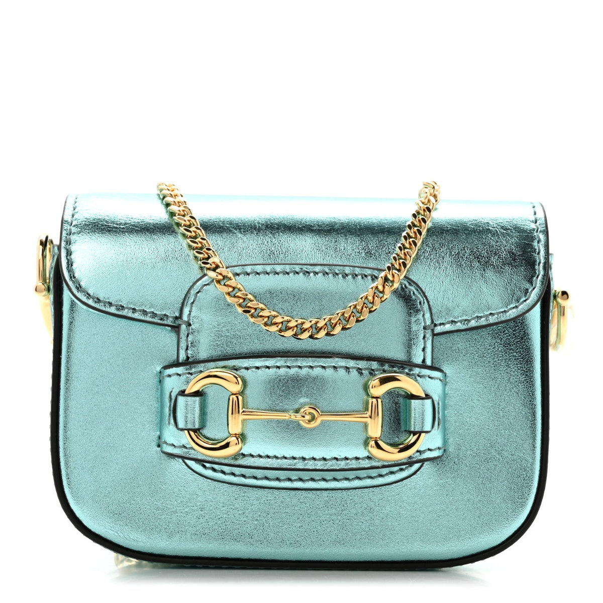 Metallic Calfskin Super Mini Horsebit 1956 Shoulder Bag Light Blue