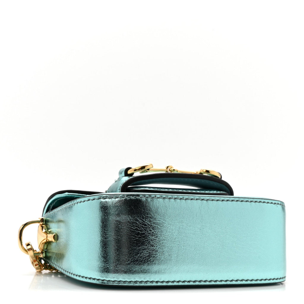 Metallic Calfskin Super Mini Horsebit 1956 Shoulder Bag Light Blue