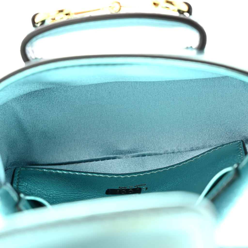 Metallic Calfskin Super Mini Horsebit 1956 Shoulder Bag Light Blue