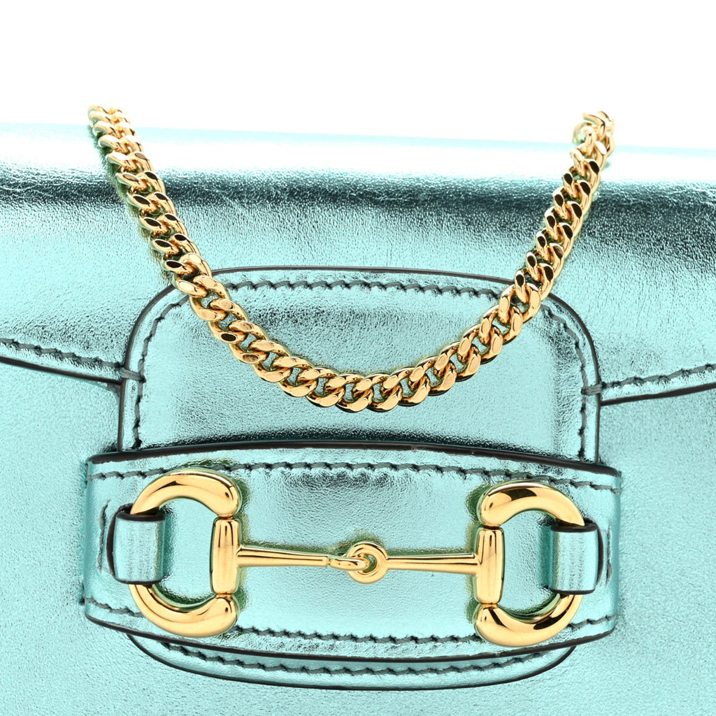 Metallic Calfskin Super Mini Horsebit 1956 Shoulder Bag Light Blue
