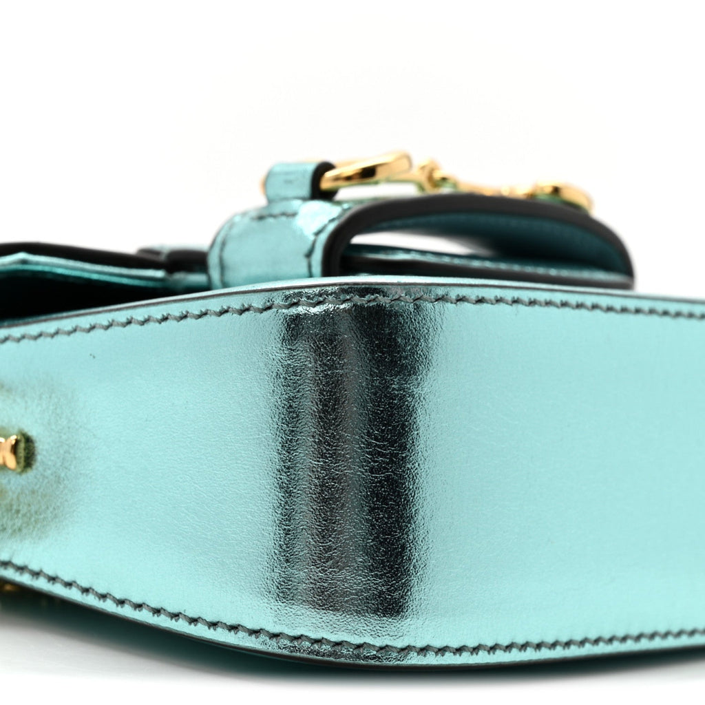 Metallic Calfskin Super Mini Horsebit 1956 Shoulder Bag Light Blue