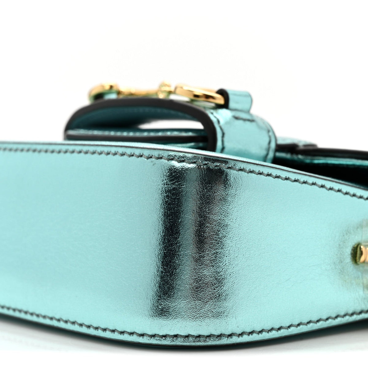 Metallic Calfskin Super Mini Horsebit 1956 Shoulder Bag Light Blue