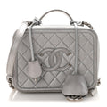 Metallic Caviar Quilted Medium CC Filigree Vanity Case Silver