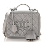Metallic Caviar Quilted Medium CC Filigree Vanity Case Silver