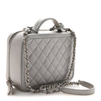 Metallic Caviar Quilted Medium CC Filigree Vanity Case Silver