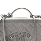 Metallic Caviar Quilted Medium CC Filigree Vanity Case Silver