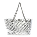 Metallic Crushed Calfskin Quilted Medium Crush Carry All Tote Bag Silver
