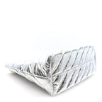 Metallic Crushed Calfskin Quilted Medium Crush Carry All Tote Bag Silver