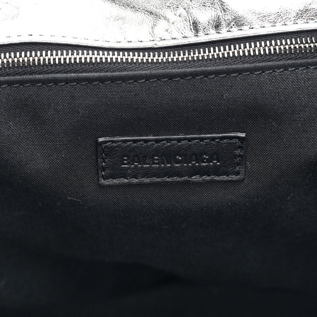 Metallic Crushed Calfskin Quilted Medium Crush Carry All Tote Bag Silver