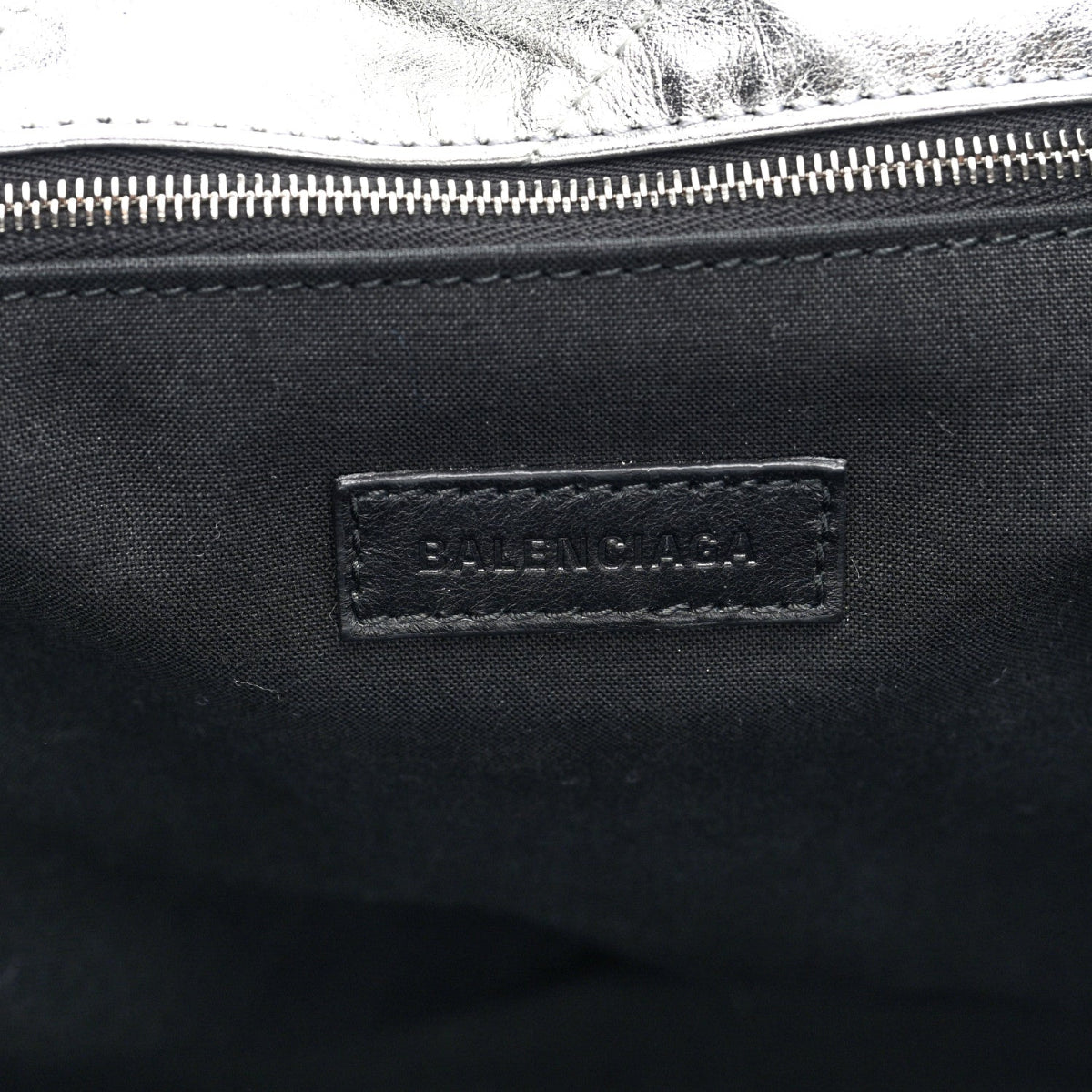 Metallic Crushed Calfskin Quilted Medium Crush Carry All Tote Bag Silver