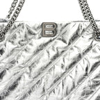 Metallic Crushed Calfskin Quilted Medium Crush Carry All Tote Bag Silver