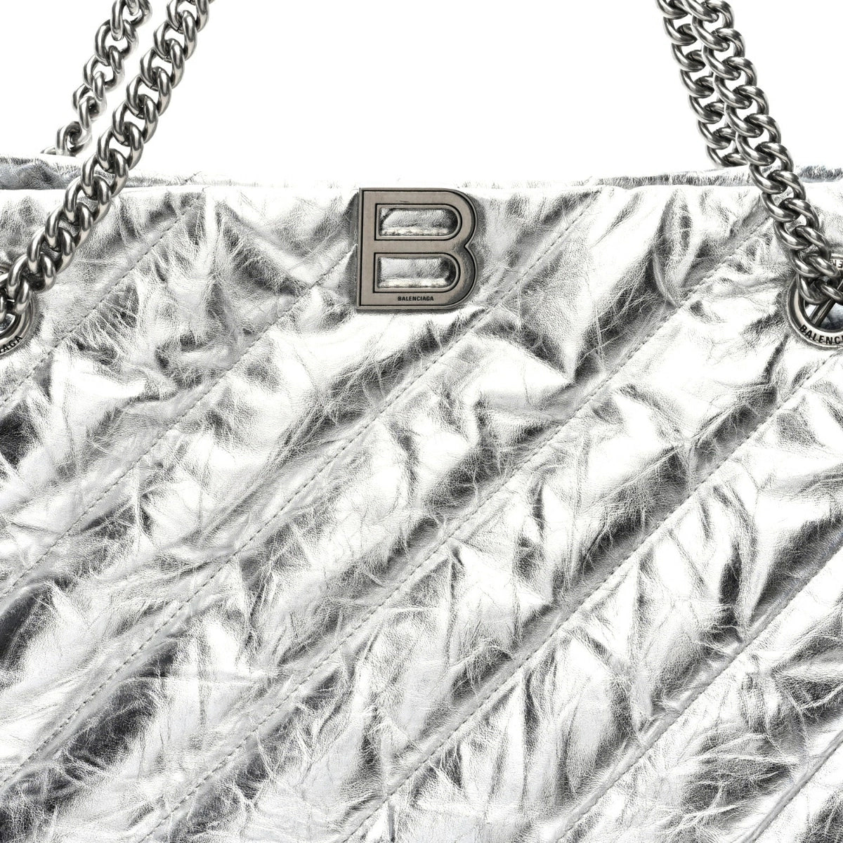 Metallic Crushed Calfskin Quilted Medium Crush Carry All Tote Bag Silver