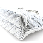Metallic Crushed Calfskin Quilted Medium Crush Carry All Tote Bag Silver