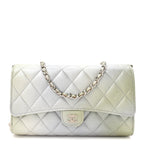 Metallic Goatskin Quilted Ombre Phone Holder Wallet on Removable Chain Grey Green
