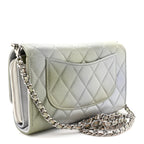 Metallic Goatskin Quilted Ombre Phone Holder Wallet on Removable Chain Grey Green