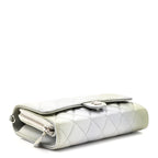 Metallic Goatskin Quilted Ombre Phone Holder Wallet on Removable Chain Grey Green