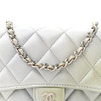 Metallic Goatskin Quilted Ombre Phone Holder Wallet on Removable Chain Grey Green