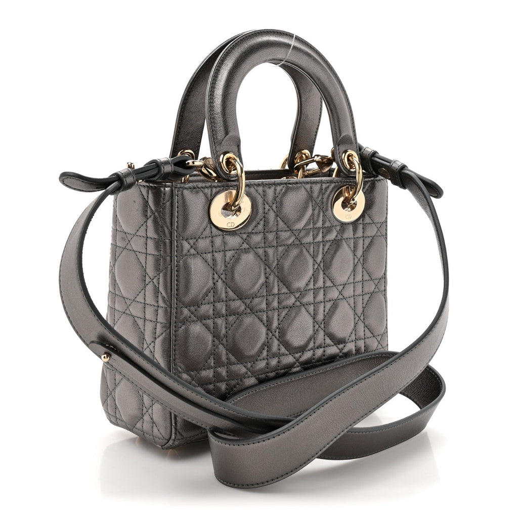 Metallic Lambskin Cannage Small My ABCDior Lady Dior Dark Silver