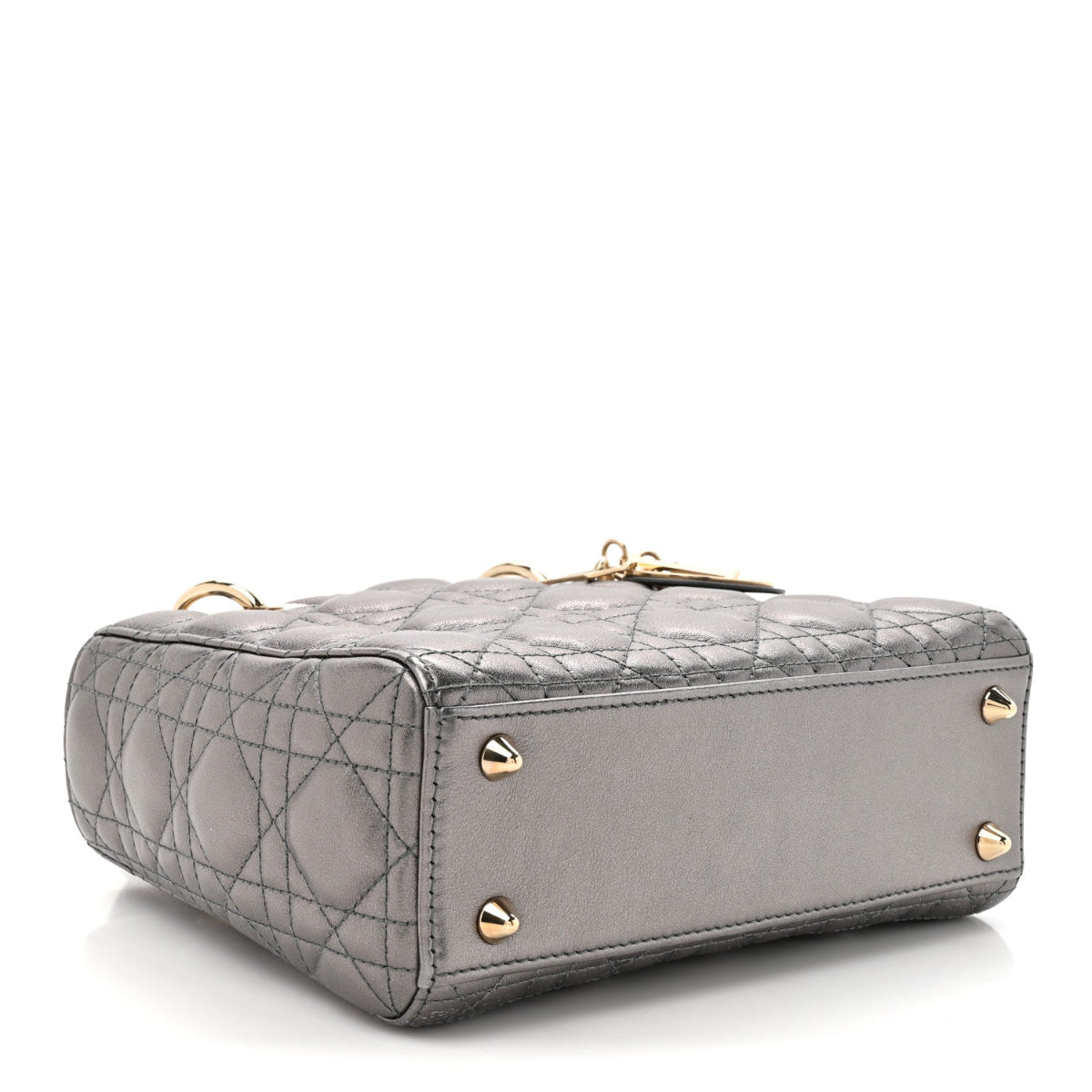 Metallic Lambskin Cannage Small My ABCDior Lady Dior Dark Silver