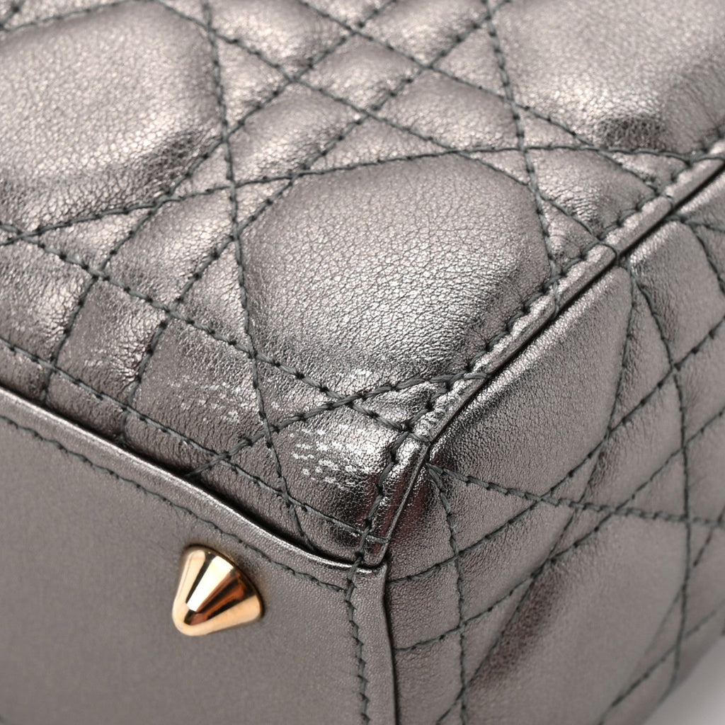 Metallic Lambskin Cannage Small My ABCDior Lady Dior Dark Silver