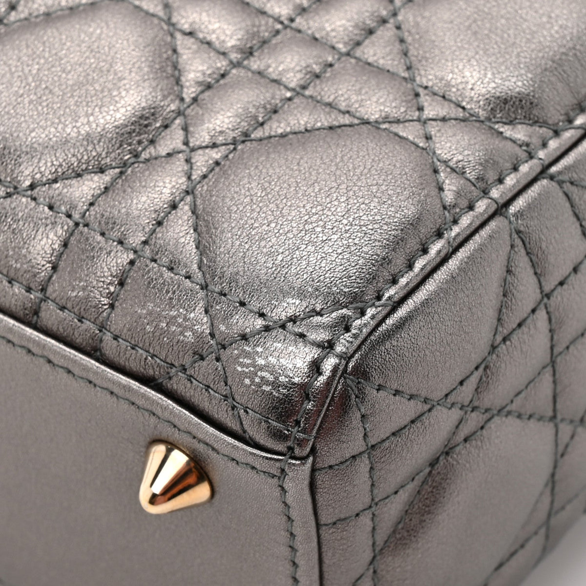 Metallic Lambskin Cannage Small My ABCDior Lady Dior Dark Silver