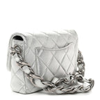 Metallic Lambskin Lacquered Quilted Small Flap Silver