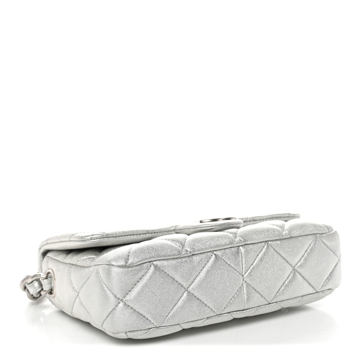 Metallic Lambskin Lacquered Quilted Small Flap Silver