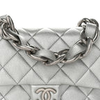 Metallic Lambskin Lacquered Quilted Small Flap Silver