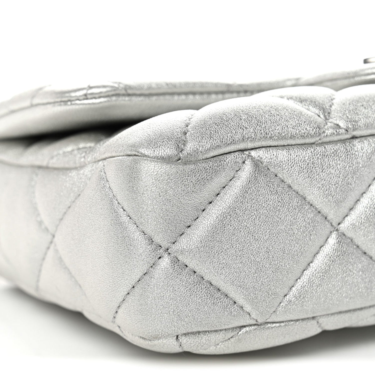 Metallic Lambskin Lacquered Quilted Small Flap Silver