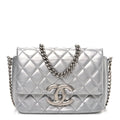 Metallic Lambskin Quilted Mini Maxi CC Flap Argent