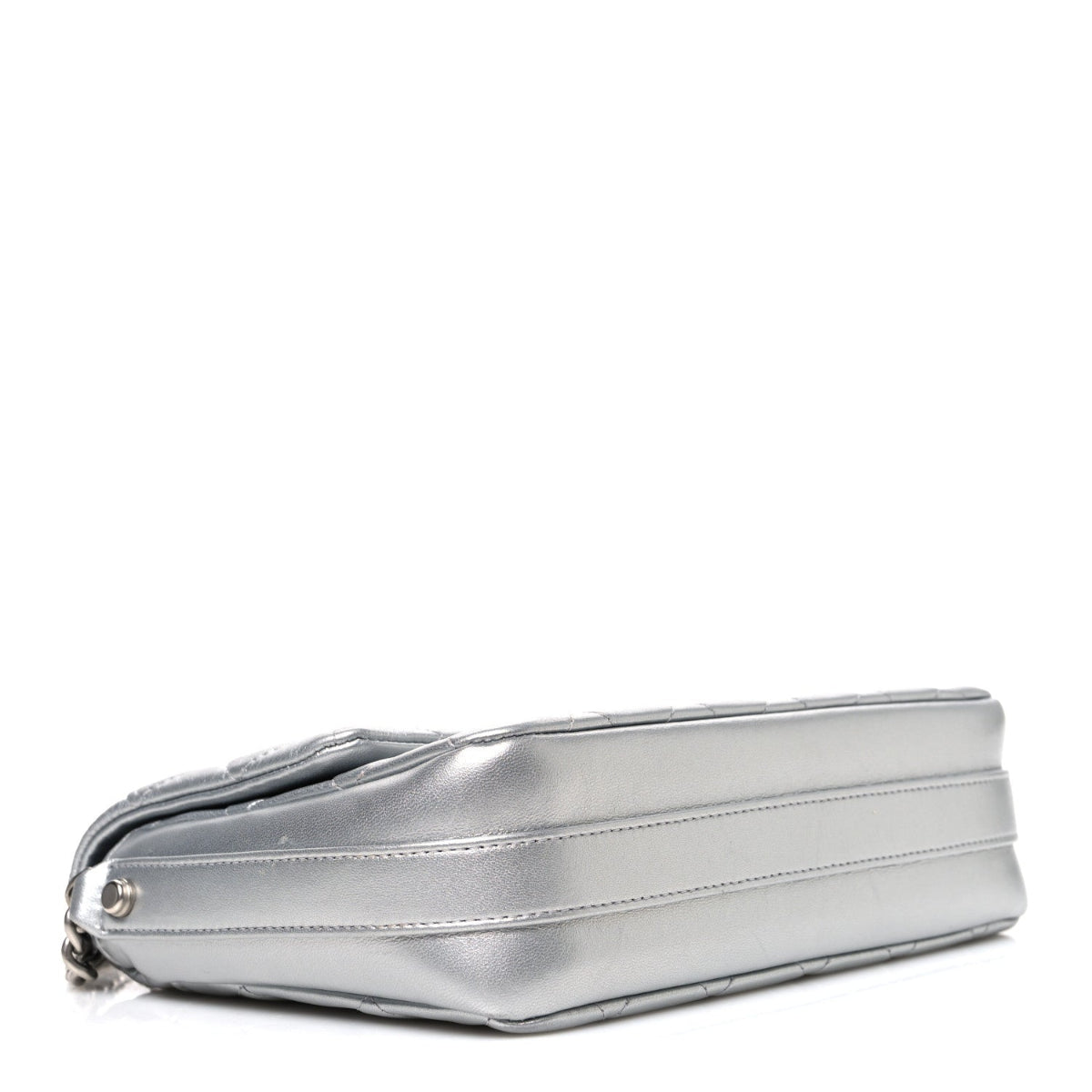 Metallic Lambskin Quilted Mini Maxi CC Flap Argent