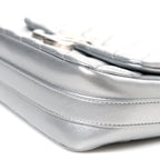 Metallic Lambskin Quilted Mini Maxi CC Flap Argent