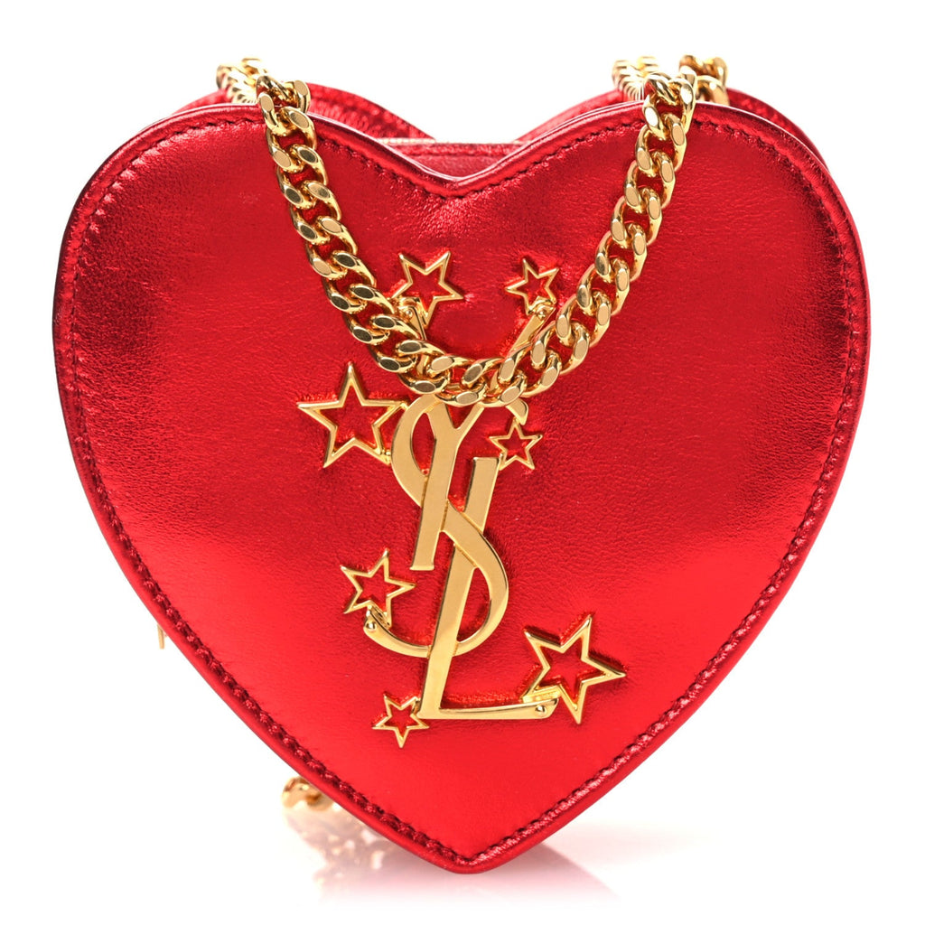 Metallic Lambskin Small Love Heart Chain Bag Red