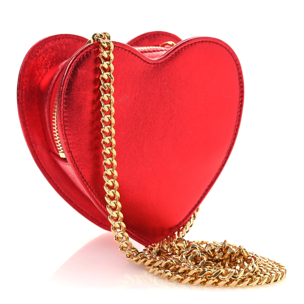 Metallic Lambskin Small Love Heart Chain Bag Red
