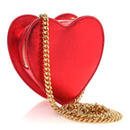 Metallic Lambskin Small Love Heart Chain Bag Red