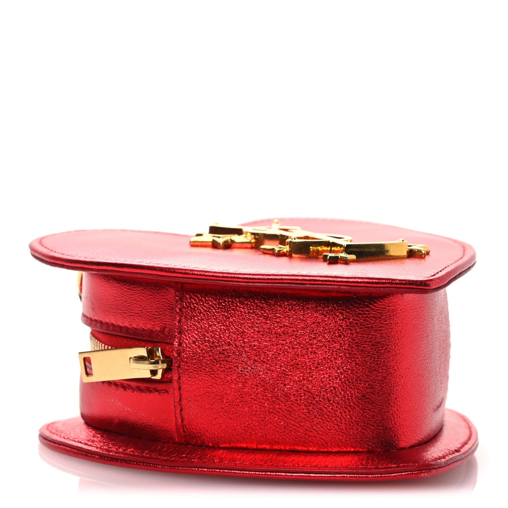 Metallic Lambskin Small Love Heart Chain Bag Red
