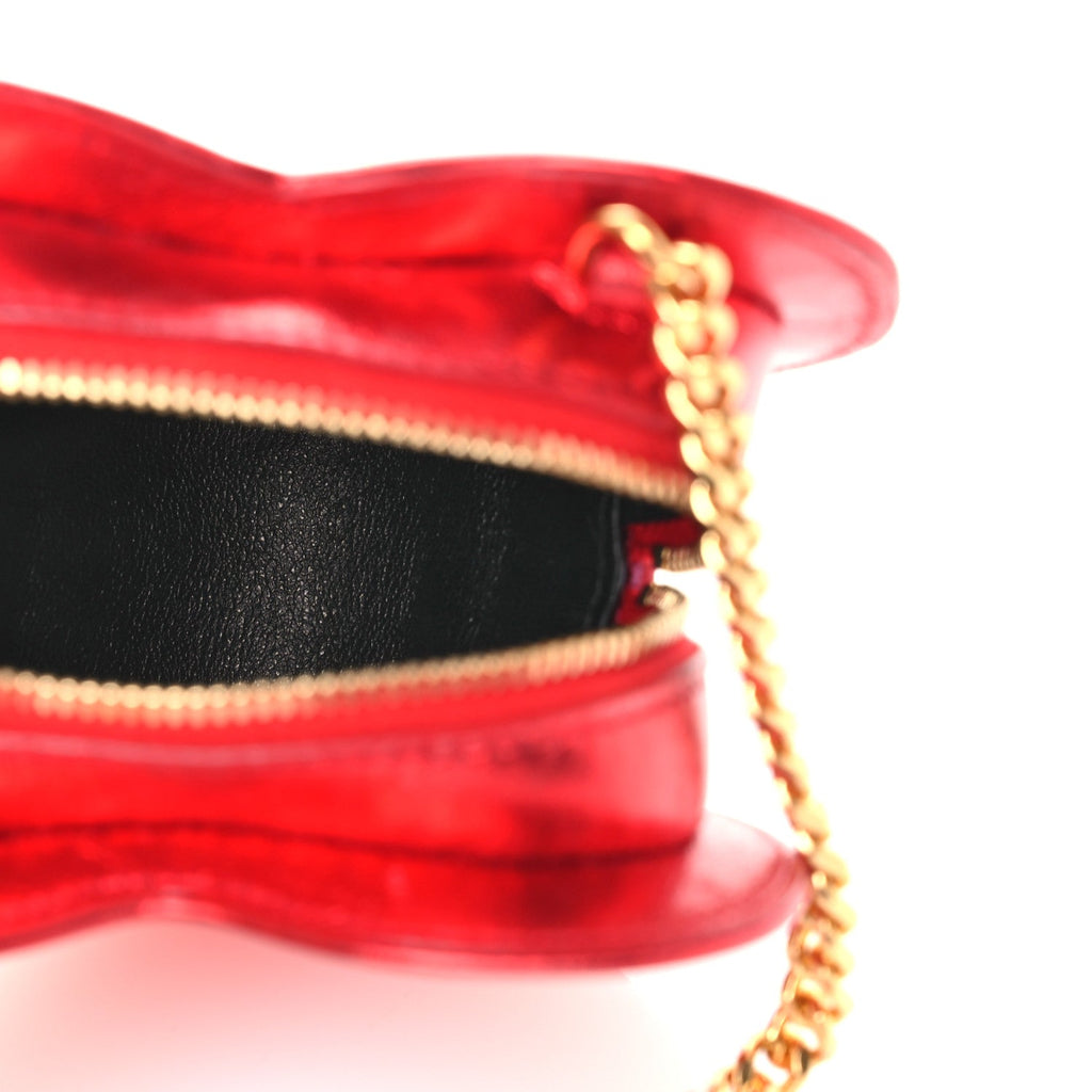 Metallic Lambskin Small Love Heart Chain Bag Red