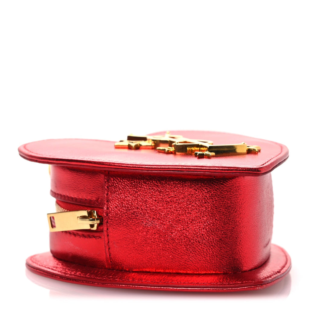 Metallic Lambskin Small Love Heart Chain Bag Red